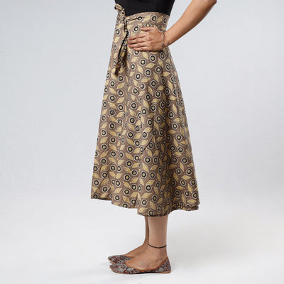 Brown - Ajrakh Block Printed Cotton Wrap Around Skirt