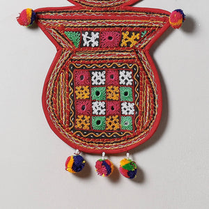 2 Pocket - Mirror Work Kutch Hand Embroidered Kalash Wall Hanging Letter Holder