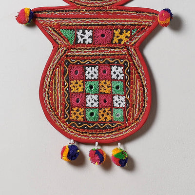 2 Pocket - Mirror Work Kutch Hand Embroidered Kalash Wall Hanging Letter Holder