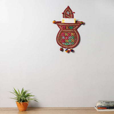 1 Pocket - Mirror Work Kutch Hand Embroidered Kalash Wall Hanging Letter Holder
