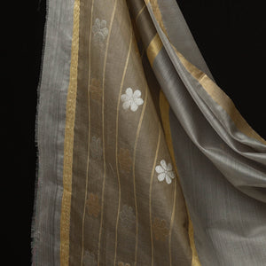 Brown - 2pc Chanderi Silk Handloom Flower Zari Buta Suit Material Set