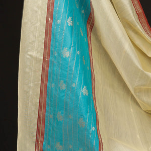 Blue - 3pc Chanderi Silk Handloom Zari Buti Suit Material Set with Nakshi Zari Border