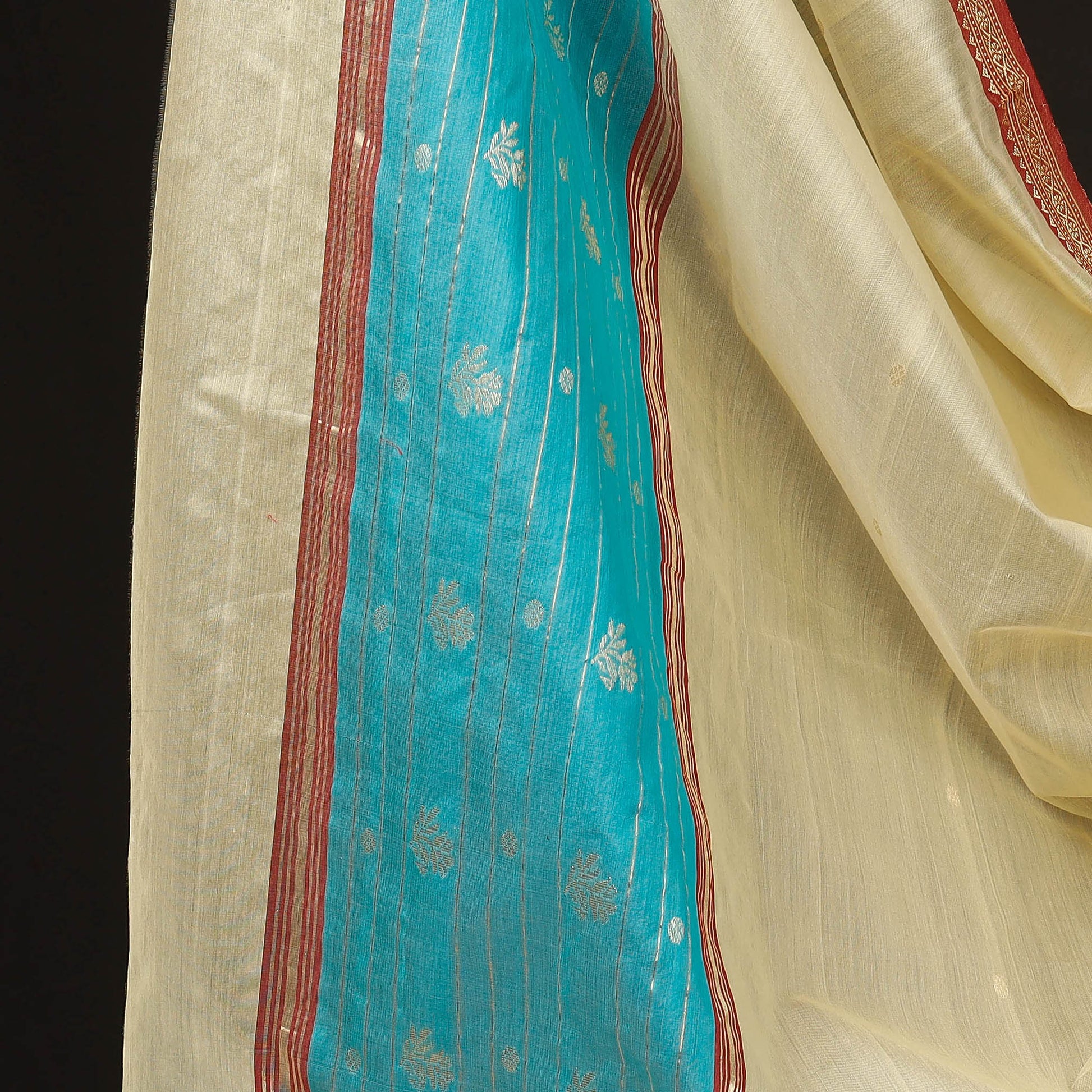 Blue - 3pc Chanderi Silk Handloom Zari Buti Suit Material Set with Nakshi Zari Border