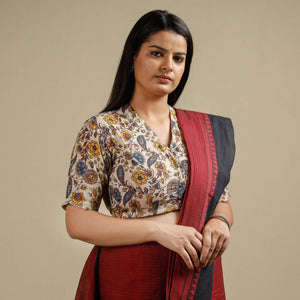 Beige - Kalamkari Printed Cotton Stitched Blouse