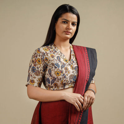 Beige - Kalamkari Printed Cotton Stitched Blouse
