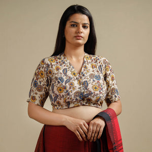 Beige - Kalamkari Printed Cotton Stitched Blouse