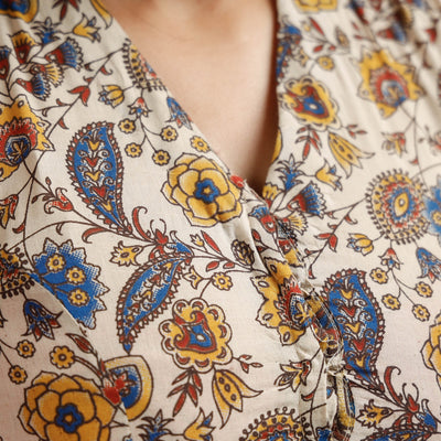 Beige - Kalamkari Printed Cotton Stitched Blouse