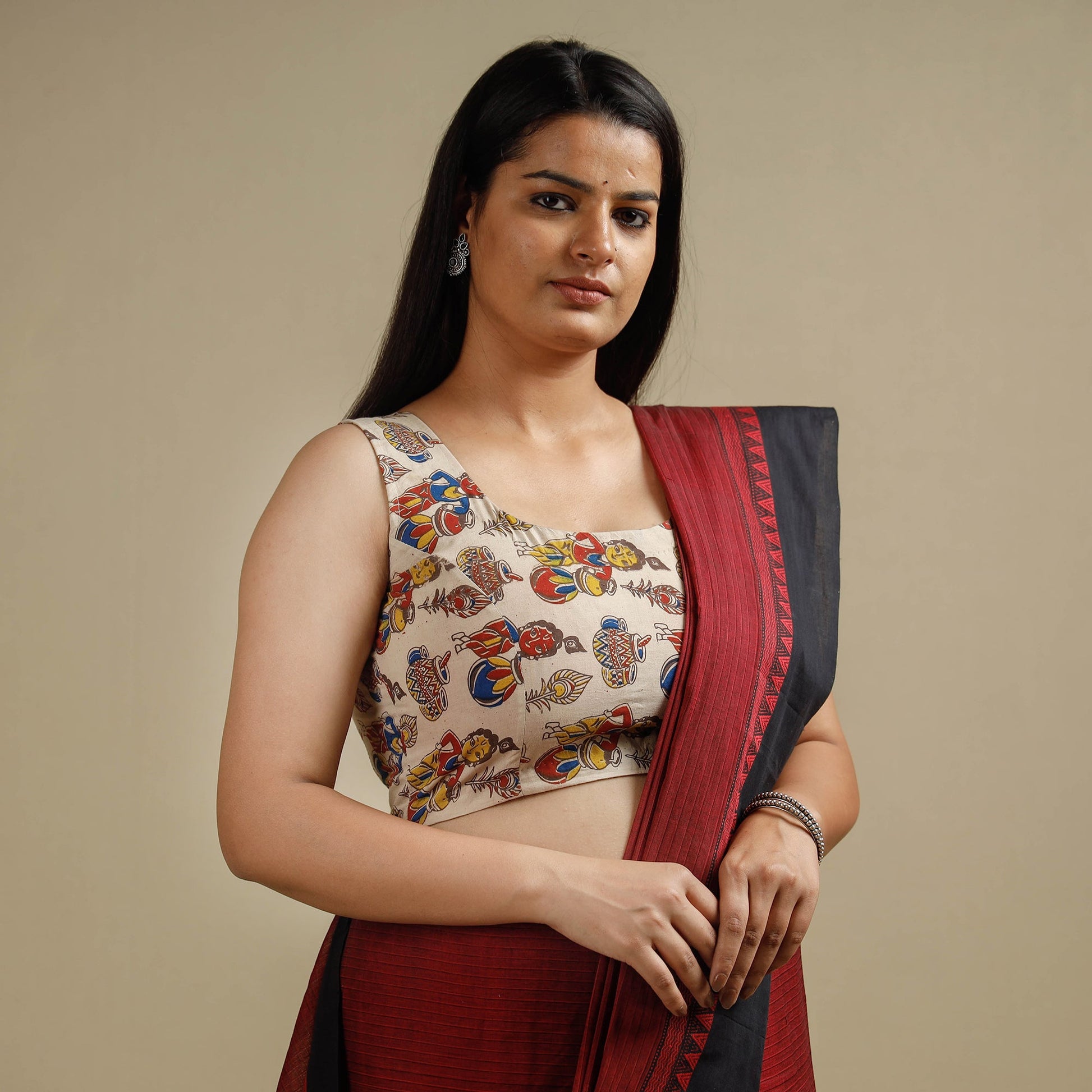 Beige - Kalamkari Printed Cotton Stitched Blouse