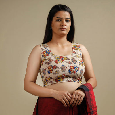 Beige - Kalamkari Printed Cotton Stitched Blouse