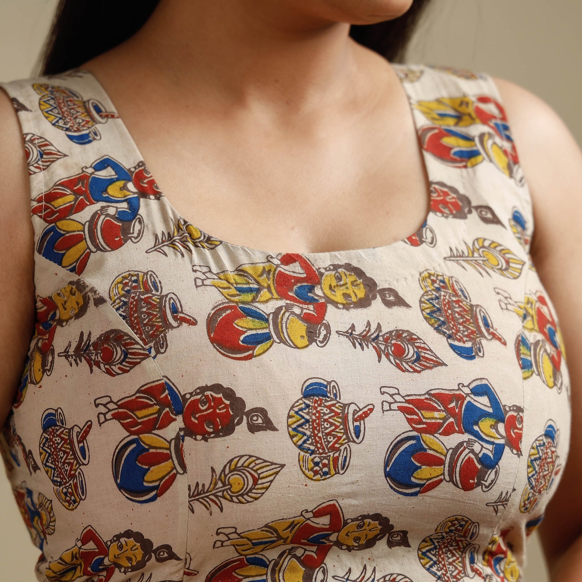 Beige - Kalamkari Printed Cotton Stitched Blouse