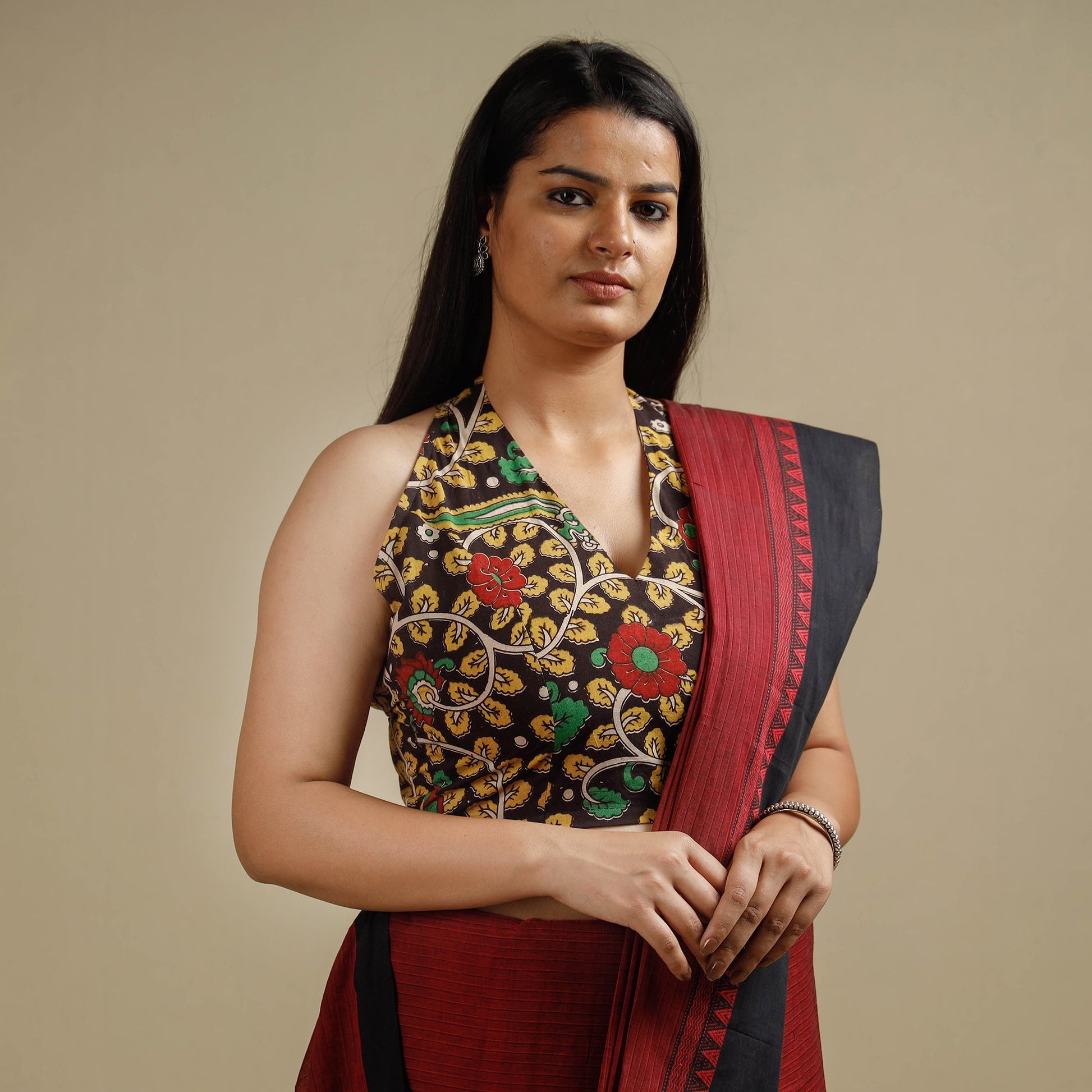 Black - Kalamkari Printed Cotton Stitched Blouse