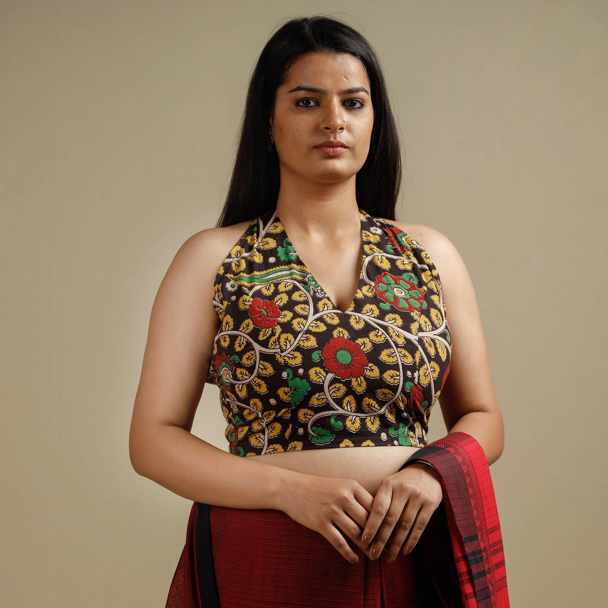 Black - Kalamkari Printed Cotton Stitched Blouse