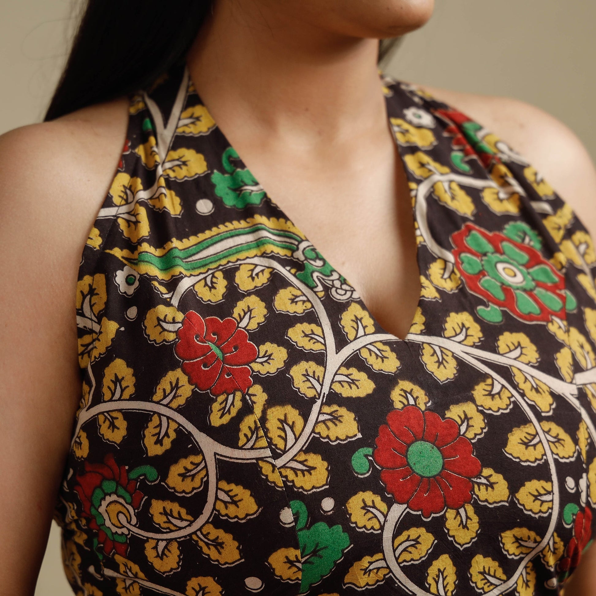 Black - Kalamkari Printed Cotton Stitched Blouse