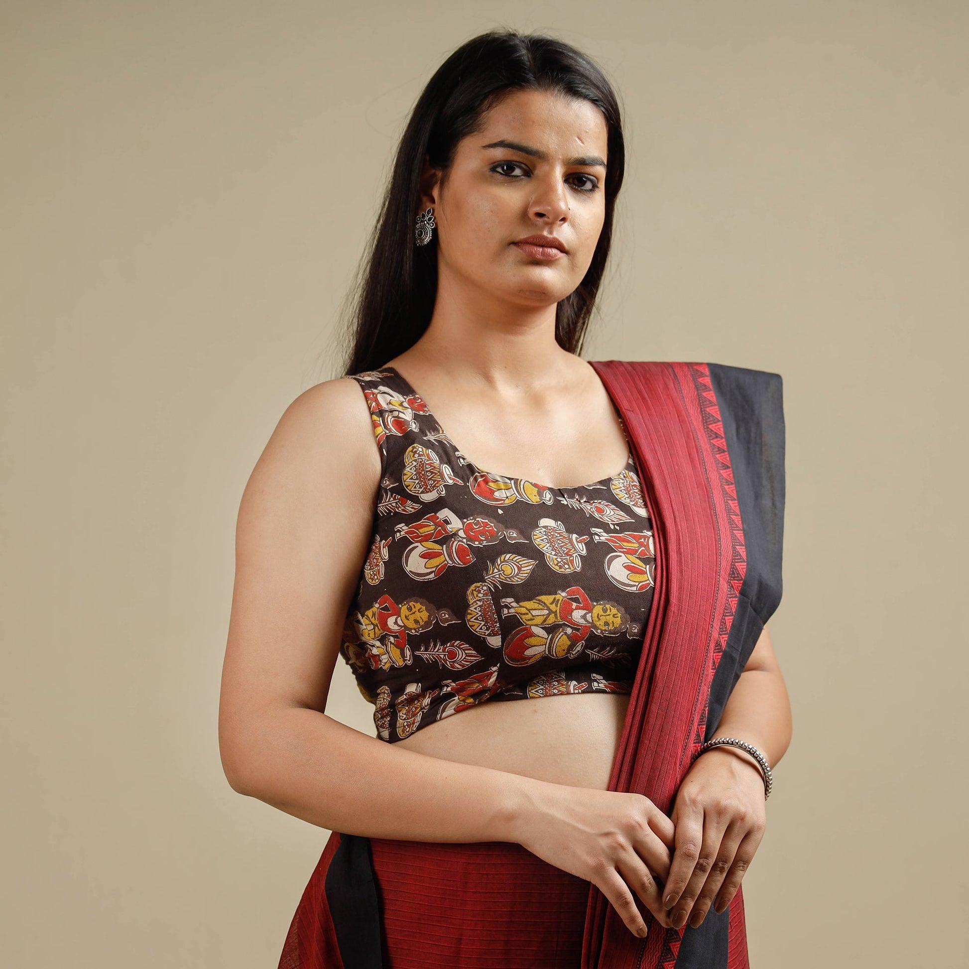 Brown - Kalamkari Printed Cotton Stitched Blouse