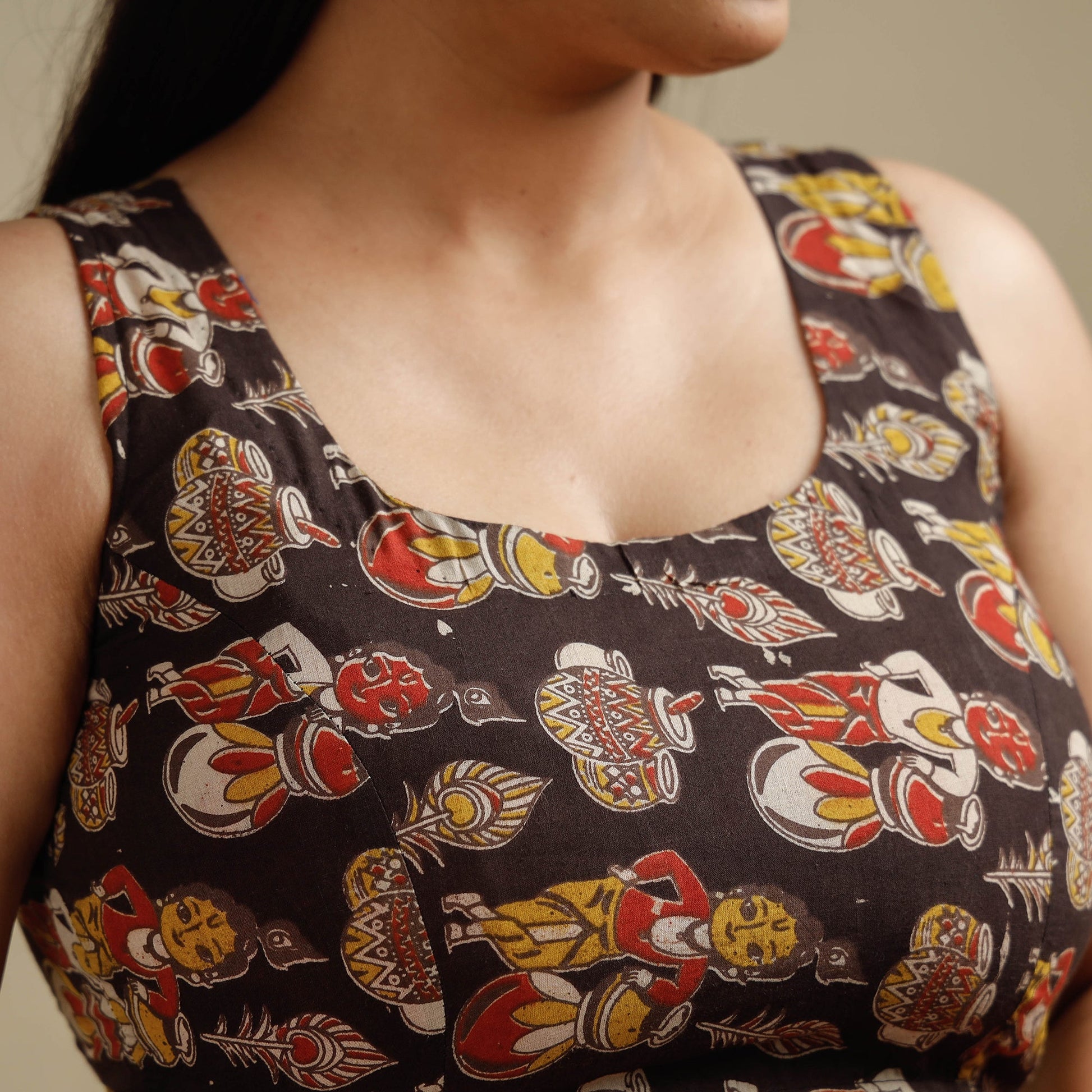 Brown - Kalamkari Printed Cotton Stitched Blouse