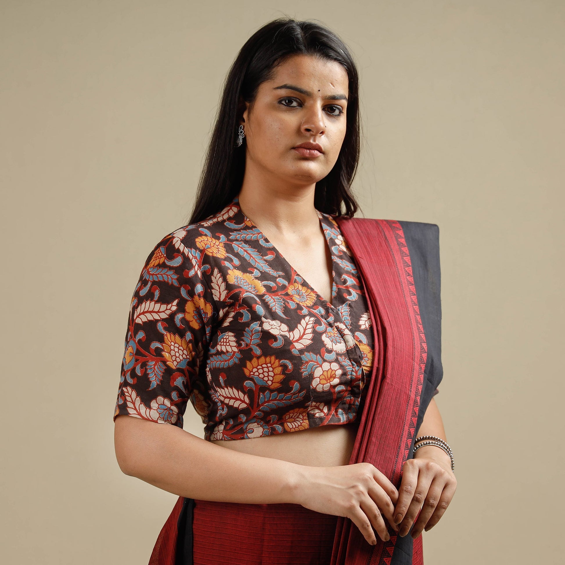 Brown - Kalamkari Printed Cotton Stitched Blouse
