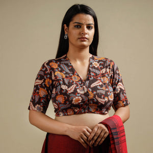 Brown - Kalamkari Printed Cotton Stitched Blouse