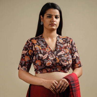 Brown - Kalamkari Printed Cotton Stitched Blouse