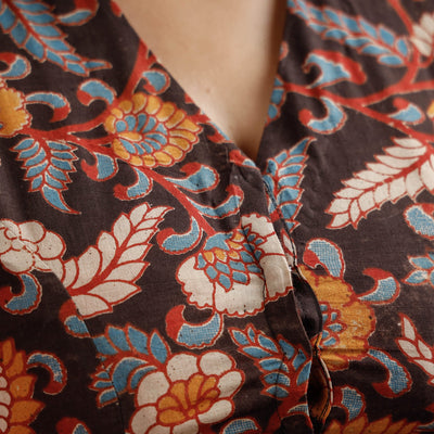 Brown - Kalamkari Printed Cotton Stitched Blouse