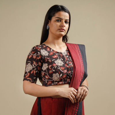 Brown - Kalamkari Printed Cotton Stitched Blouse