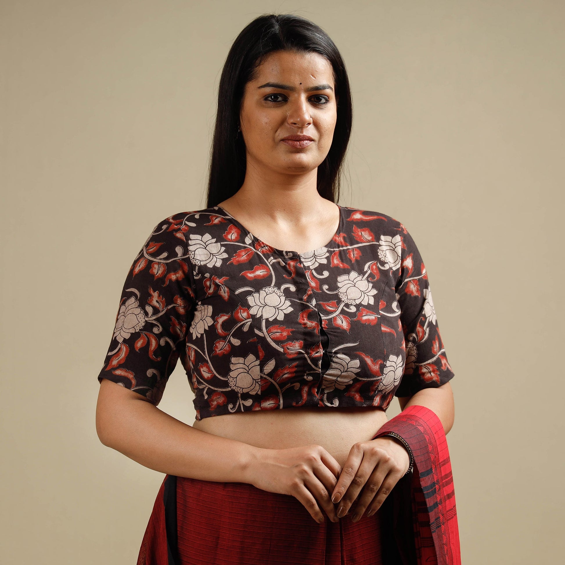 Brown - Kalamkari Printed Cotton Stitched Blouse