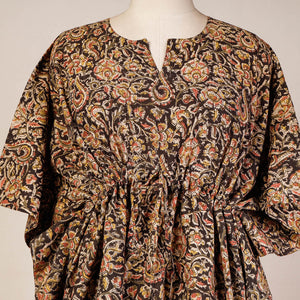 Black - Block Print Cotton Kalamkari Kaftan with Tie-Up Waist (Short)