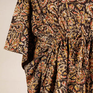 Black - Block Print Cotton Kalamkari Kaftan with Tie-Up Waist (Short)