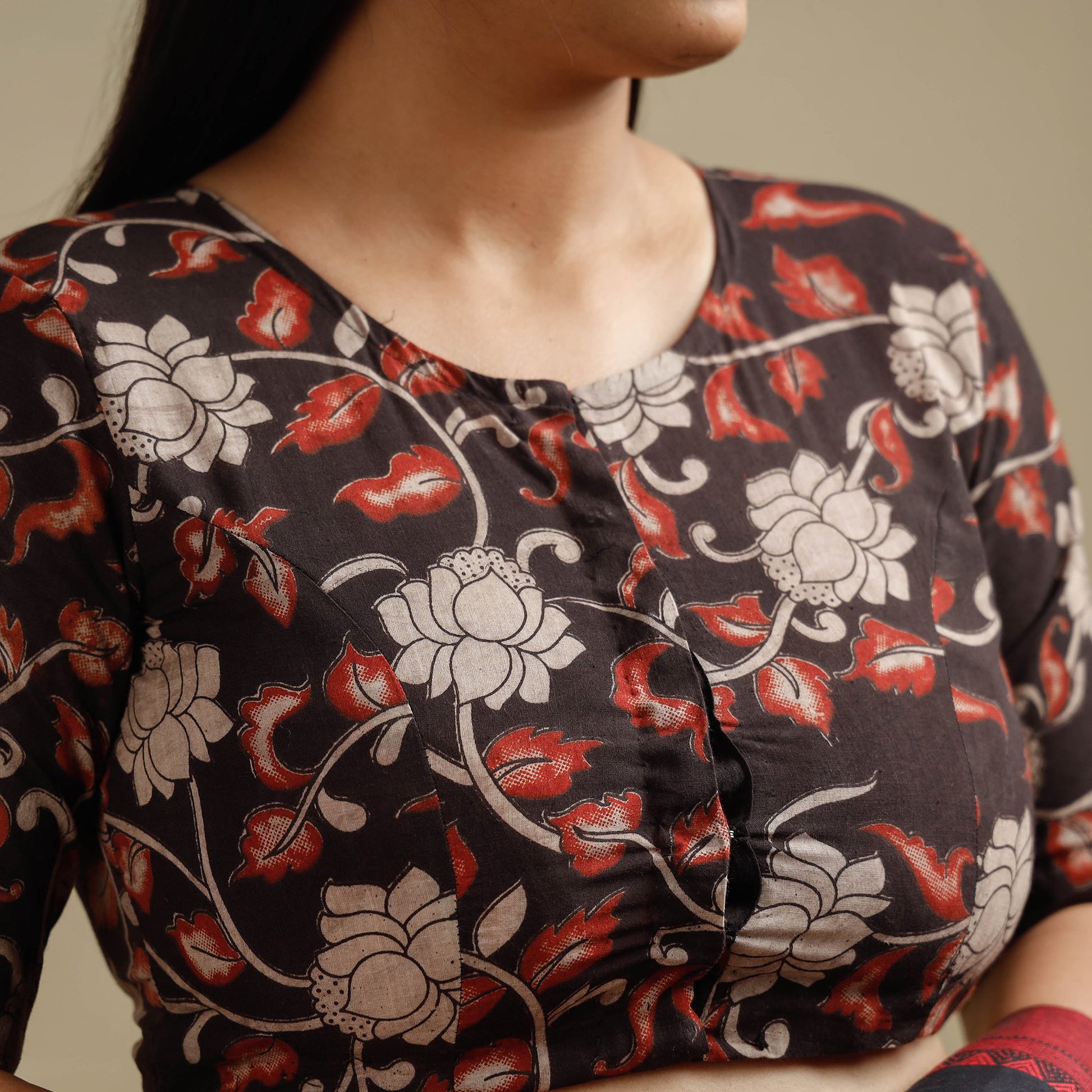 Brown - Kalamkari Printed Cotton Stitched Blouse