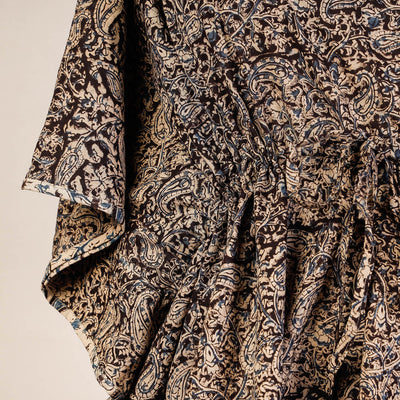 Black - Block Print Cotton Kalamkari Kaftan with Tie-Up Waist (Short)