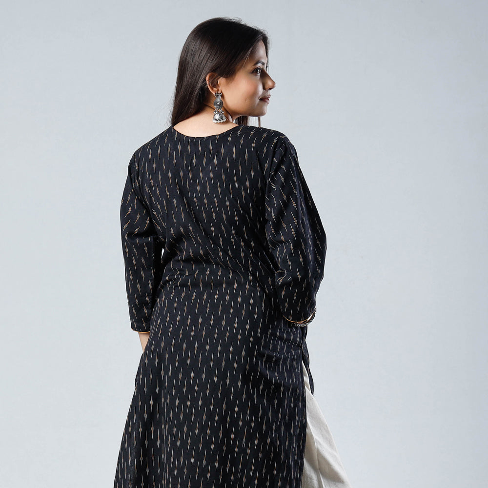 Black - Pochampally Ikat Weave Cotton Long Kurta