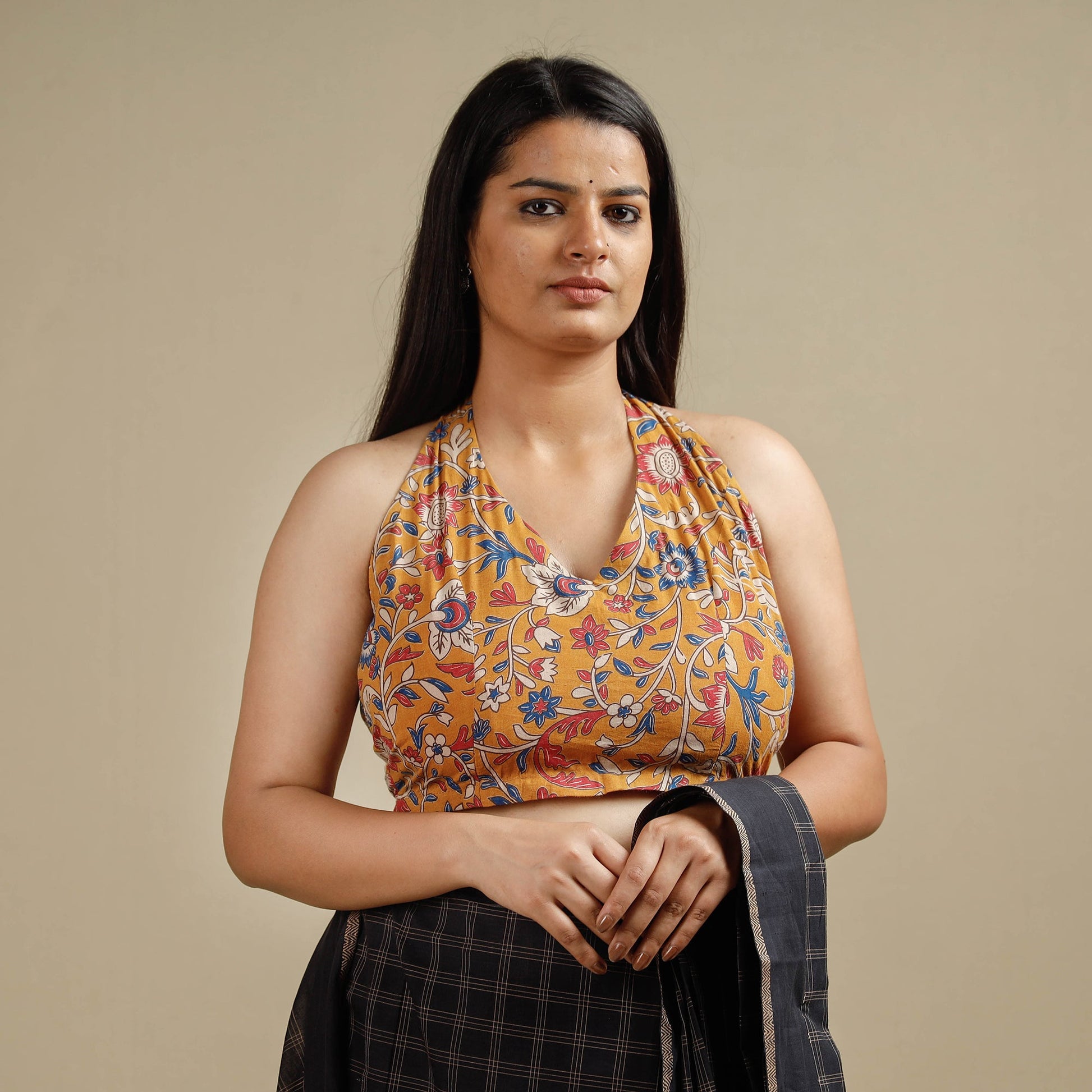 Brown - Kalamkari Printed Cotton Stitched Blouse