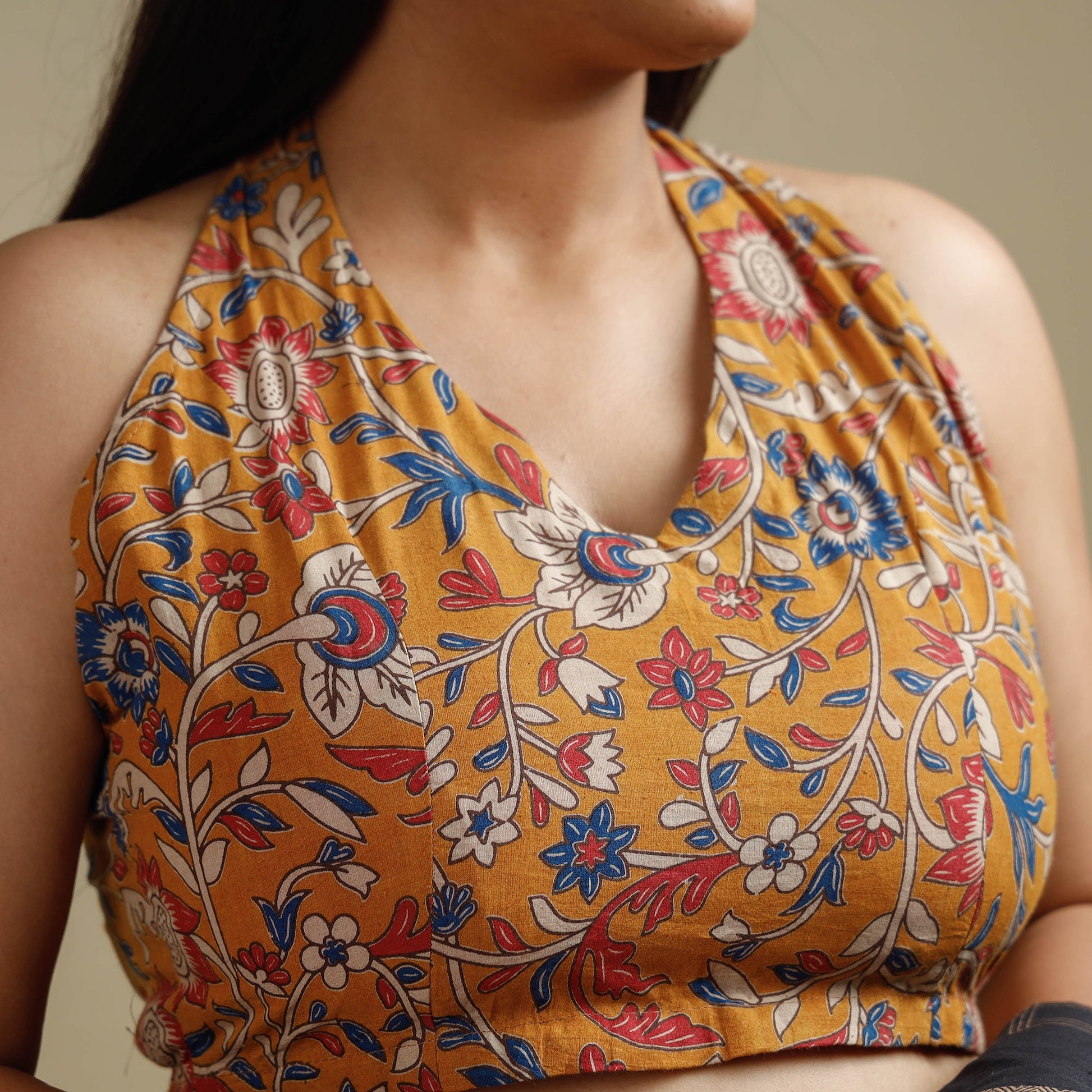 Brown - Kalamkari Printed Cotton Stitched Blouse