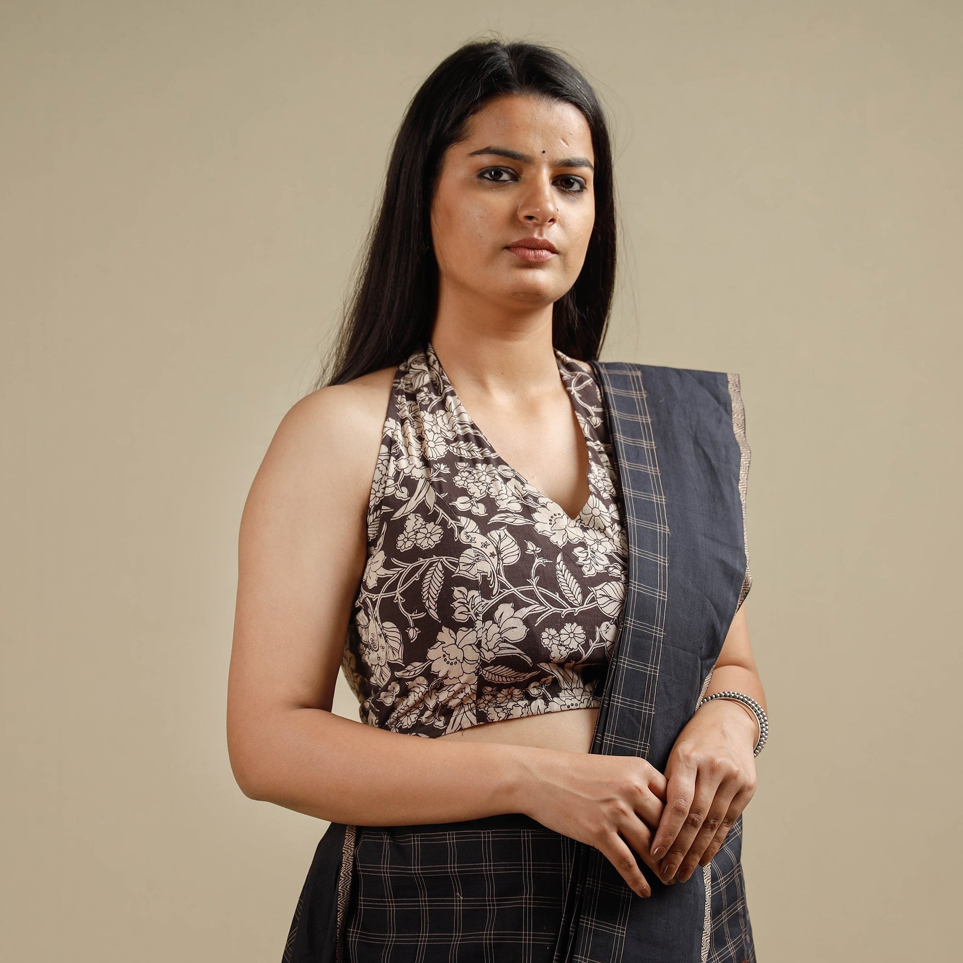 Brown - Kalamkari Printed Cotton Stitched Blouse