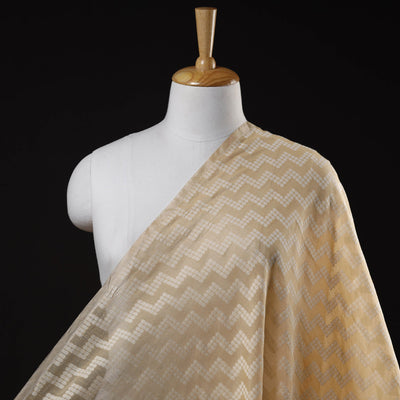 Beige - Pure Handwoven Cutwork Buti Cotton Banarasi Fabric  04