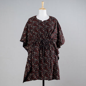 Black - Ajrakh Block Printed Cotton Kaftan with Tie-Up Waist (Medium)