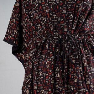 Black - Ajrakh Block Printed Cotton Kaftan with Tie-Up Waist (Medium)