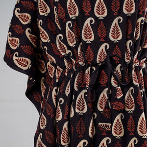 Black - Ajrakh Block Printed Cotton Kaftan with Tie-Up Waist (Medium)