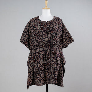Black - Ajrakh Block Printed Cotton Kaftan with Tie-Up Waist (Medium)