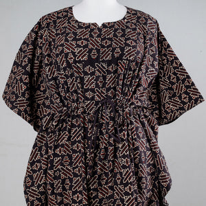 Black - Ajrakh Block Printed Cotton Kaftan with Tie-Up Waist (Medium)