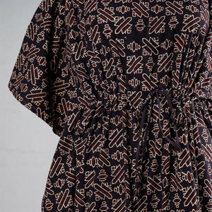 Black - Ajrakh Block Printed Cotton Kaftan with Tie-Up Waist (Medium)