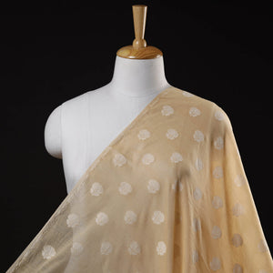 Beige - Pure Handwoven Cutwork Buti Cotton Banarasi Fabric  09