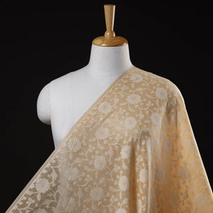 Beige - Pure Handwoven Cutwork Buti Cotton Banarasi Fabric  12