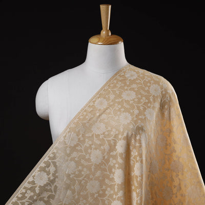 Beige - Pure Handwoven Cutwork Buti Cotton Banarasi Fabric  12