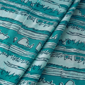 Blue - Hand Block Printed Cotton Akola Fabric