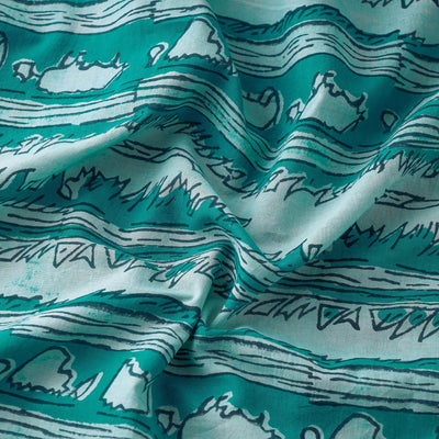 Blue - Hand Block Printed Cotton Akola Fabric
