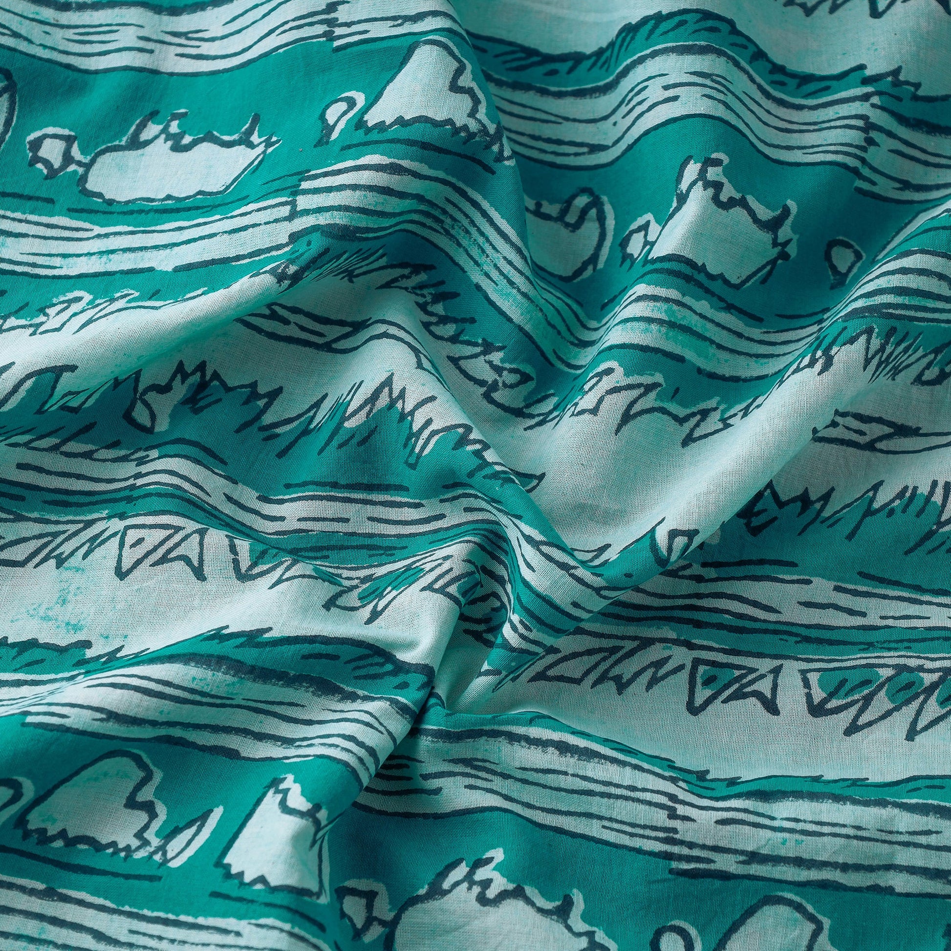 Blue - Hand Block Printed Cotton Akola Fabric