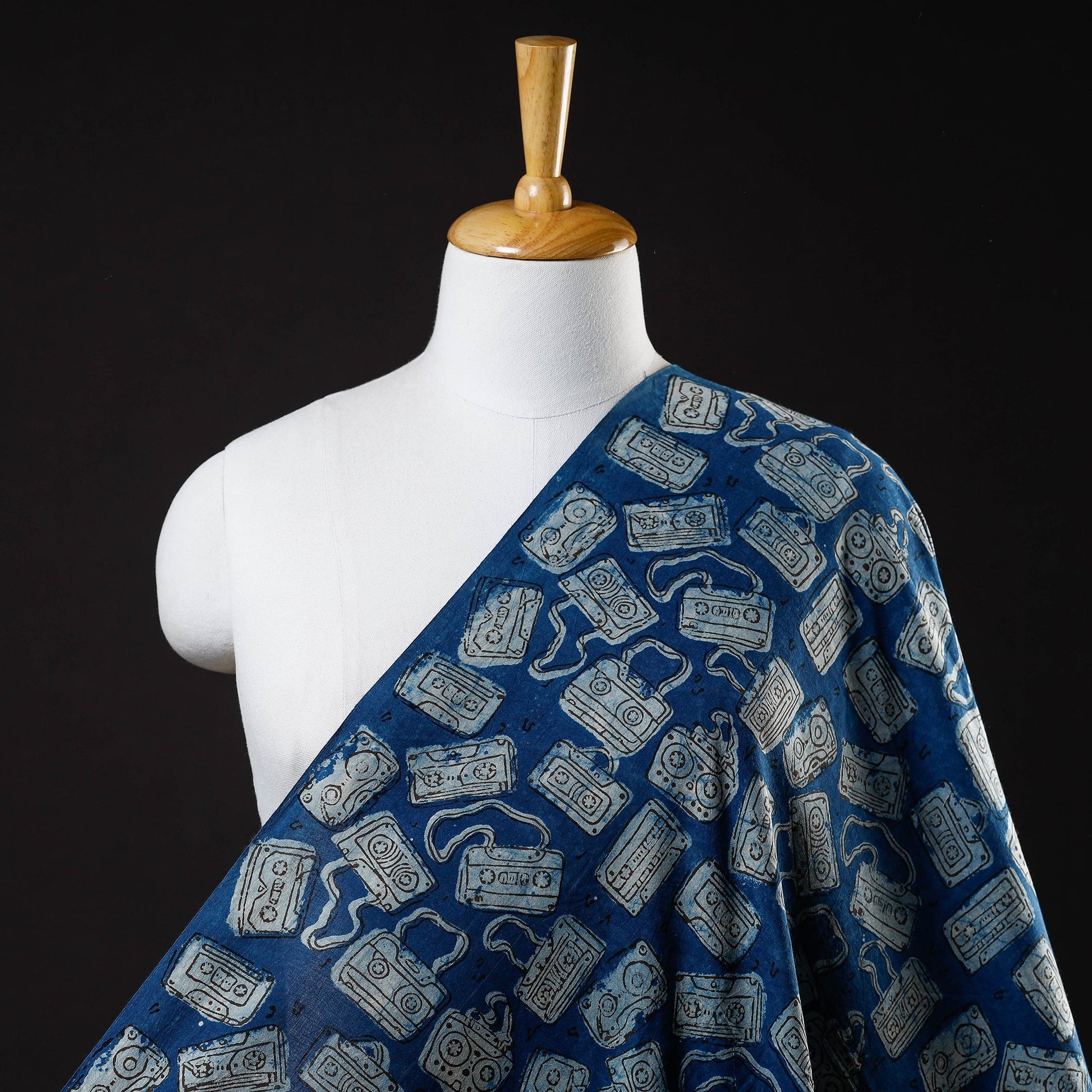 Blue - Bindaas Block Printed Natural Dyed Cotton Fabric