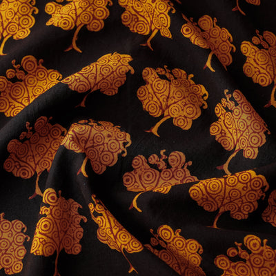 Black - Bagh Block Printing Natural Dyed Cotton Fabric