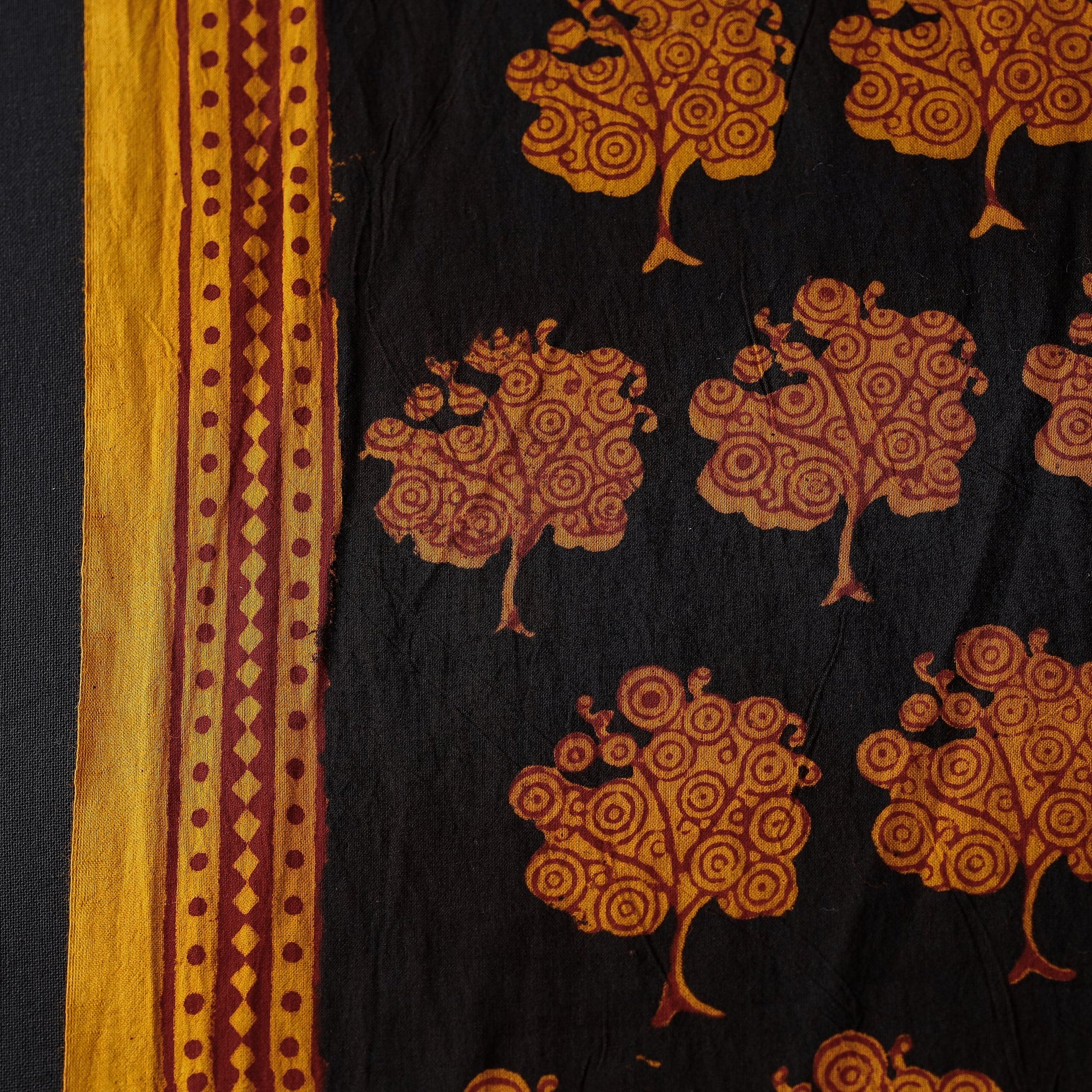 Black - Bagh Block Printing Natural Dyed Cotton Fabric