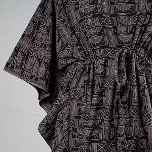 Black - Ajrakh Block Printed Cotton Kaftan with Tie-Up Waist (Medium)